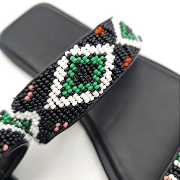 Farm Rio Beaded Slide Sandal Women's Square Open Toe Black Size US9 EU40 - Picture 12 of 13